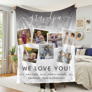 Personalised Elegant Grandpa Quote & Photo Collage Fleece Blanket