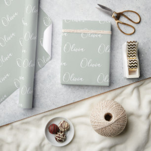 Personalised Elegant Green Name Modern Wrapping Paper