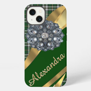 Personalised elegant green tartan plaid iPhone case