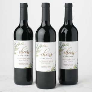 Personalised Elegant Greenery Cheers Wedding Wine Label