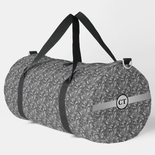 Personalised Elegant Grey Abstract Duffle Bag (Left Corner)