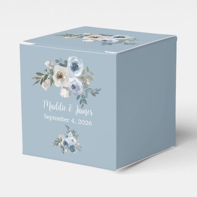 Personalised Elegant Grey Blue Floral Custom Favour Box (Front Side)