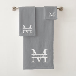 Personalised Elegant Grey Monogram and Name Bath Towel Set