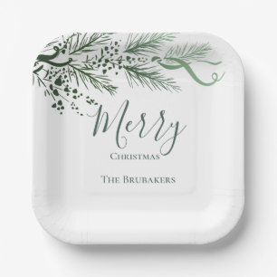 Personalised Elegant Hand Drawn Pine Christmas Paper Plate