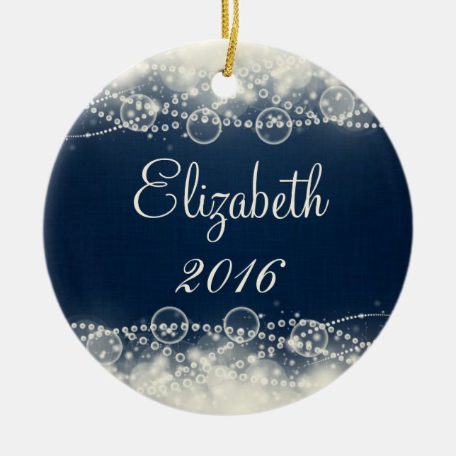 Personalised Elegant Lace and Pearls Ceramic Ornament (Front)