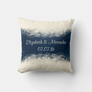 Personalised Elegant Lace and Pearls Wedding Cushion