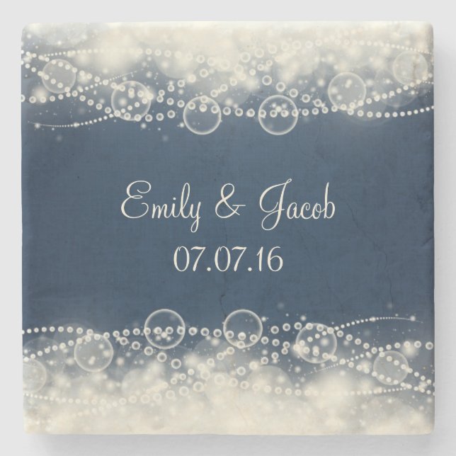 Personalised Elegant Lace and Pearls Wedding Stone Coaster (Front)