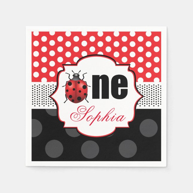 Personalised Elegant Ladybug First Birthday Napkin (Front)