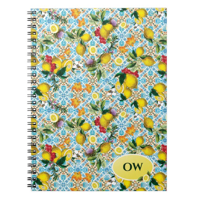 Personalised  Elegant Lemon Monogram Notebook (Front)