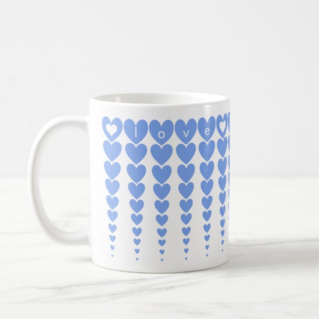 Personalised Elegant Love Hope Blue Hearts Tinsels Coffee Mug (Left)