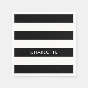 Personalised Elegant Luxury Black and white stripe Napkin