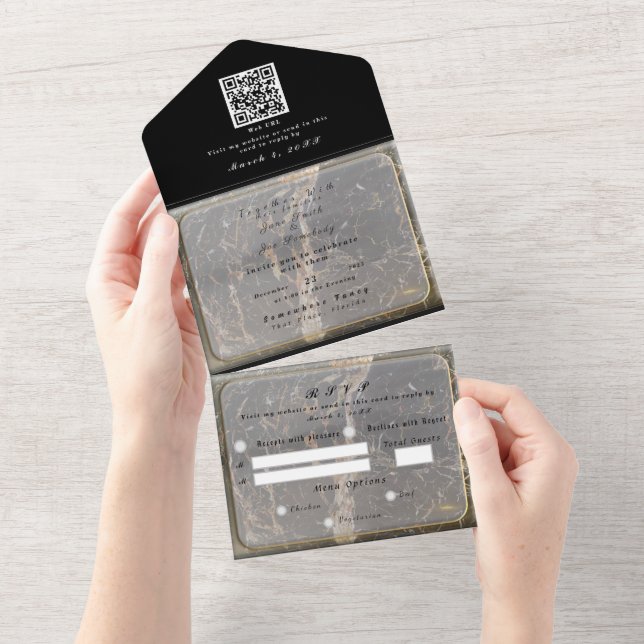 Personalised Elegant Marble All In One Invitation (Tearaway)