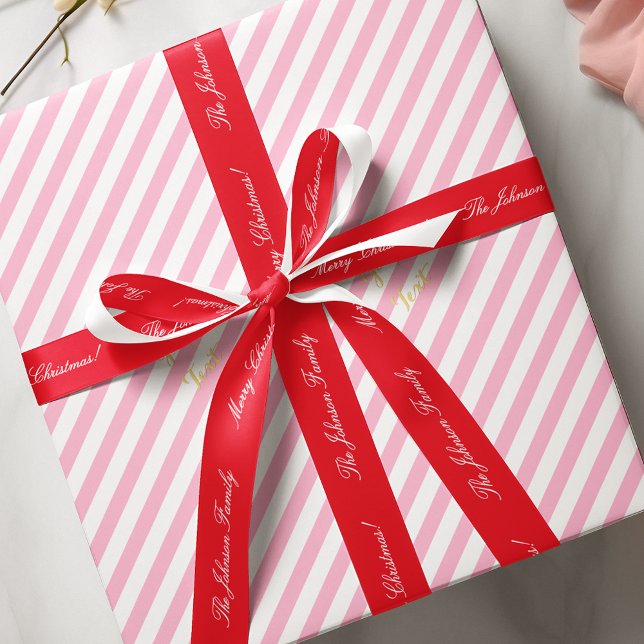 Personalised Elegant Merry Christmas Name Red Gift Satin Ribbon (Personalized Elegant Merry Christmas Name Red Gift Satin Ribbon)