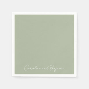 Personalised Elegant Minimalist Wedding Jade Green Napkin