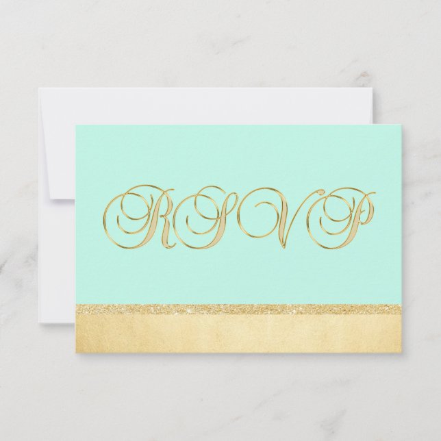 Personalised Elegant MINT Gold RSVP Wedding Invitation (Front)