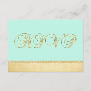 Personalised Elegant MINT Gold RSVP Wedding Invitation