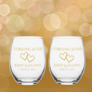 Personalised Elegant Modern 50th Anniversary Gift Stemless Wine Glass