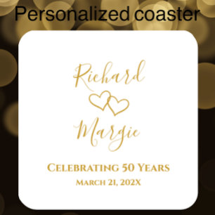 Personalised Elegant Modern 50th Anniversary Party Square Paper Coaster