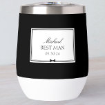 Personalised Elegant Modern Bowtie Best Man<br><div class="desc">Celebrate your best man in style with this chic and timeless wine tumbler. Featuring a sleek black and white design, this tumbler can be personalised with a name, title, and wedding date for a truly one-of-a-kind gift. Its refined aesthetic seamlessly fits into any wedding theme, from classic elegance to modern...</div>