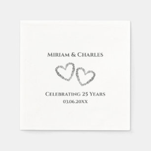 Personalised Elegant Modern Heart 25th Anniversary Napkin