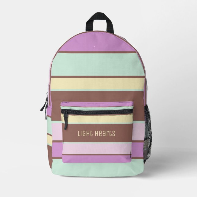 Personalised Elegant, Modern Light Pastel Stripes Printed Backpack (Front)