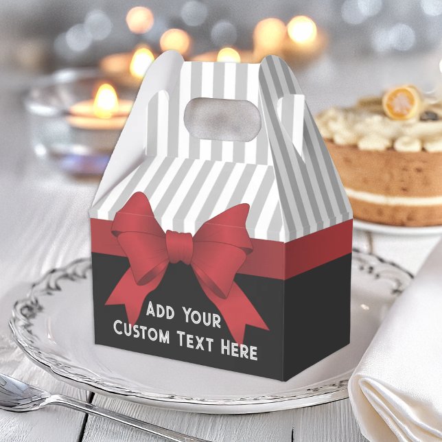 Personalised Elegant Modern Red Ribbon and Stripe Favour Box (Creator Uploaded)