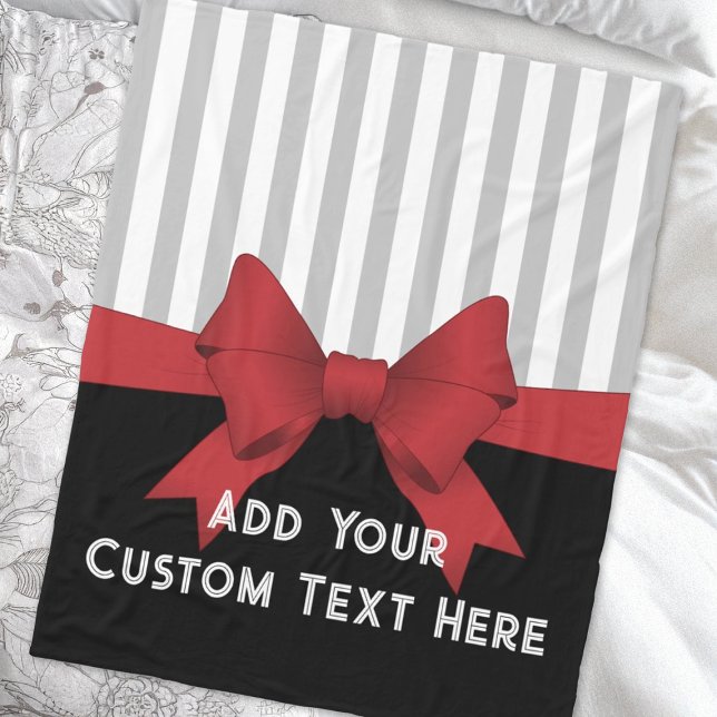 Personalised Elegant Modern Red Ribbon and Stripe Fleece Blanket (Creator Uploaded)