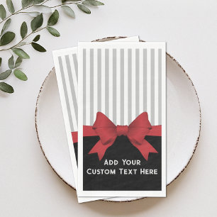 Personalised Elegant Modern Red Ribbon and Stripe Napkin