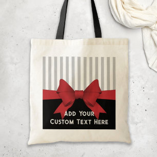 Personalised Elegant Modern Red Ribbon and Stripe Tote Bag
