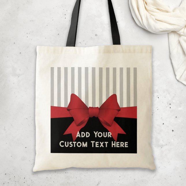 Personalised Elegant Modern Red Ribbon and Stripe Tote Bag (Creator Uploaded)