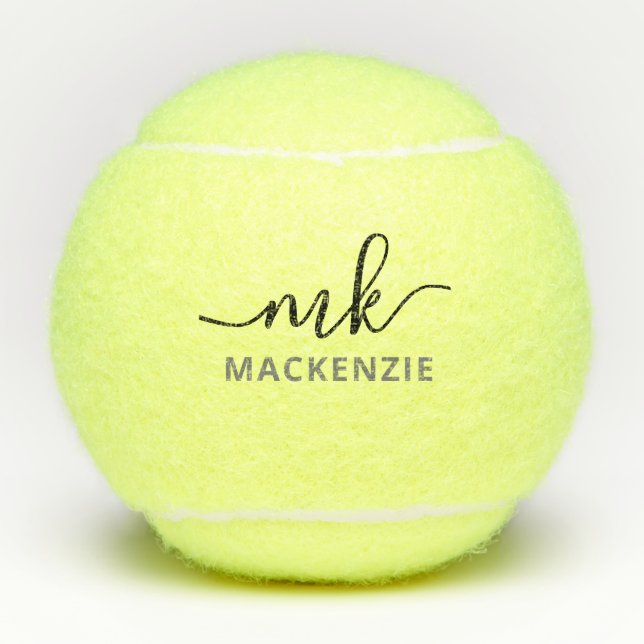 Personalised Elegant Modern Script Initials Name Tennis Balls (Front)