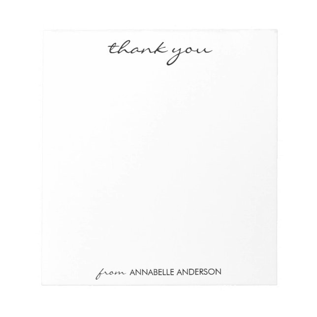 Personalised Elegant Modern Script Thank You Notepad (Front)