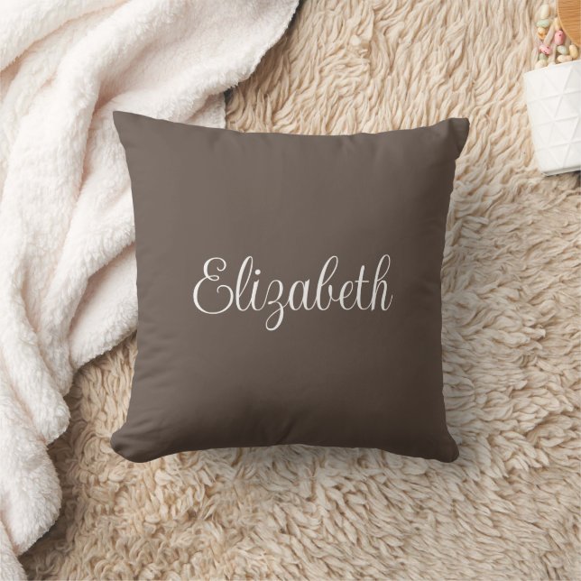Personalised Elegant Modern Your Name Brown Cushion (Blanket)