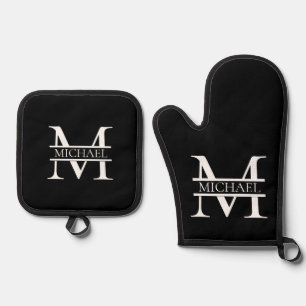 Personalised Elegant Monogram and Name Oven Mitt & Pot Holder Set