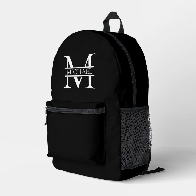 Personalised Elegant Monogram and Name Printed Backpack (Back Corner Right)