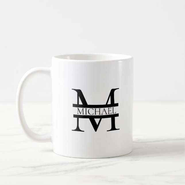 Personalised Elegant Monogram and Name White Coffee Mug (Left)