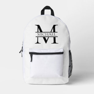 Personalised Elegant Monogram and Name White Printed Backpack