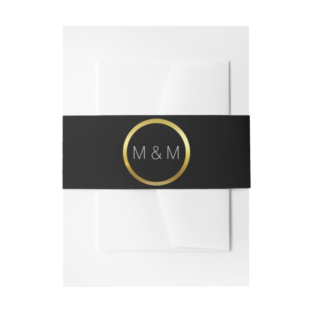 Personalised Elegant Monogram Black & Gold Wedding Invitation Belly Band (Front Example)