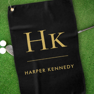 Personalised Elegant Monogram Black Golf Towel