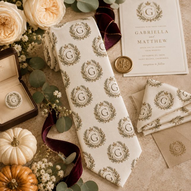 Personalised Elegant Monogram Laurel Wreath Tie (Creator Uploaded)