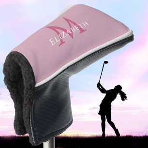Personalised Elegant Monogram Name Initial Pink Golf Head Cover