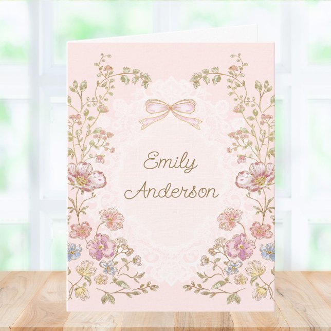 Personalised Elegant Monogram Watercolor Floral Note Card (Front side)