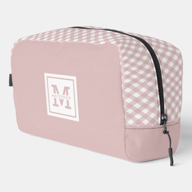Personalised Elegant Muted Pink Plaid Pattern Dopp Kit (Right Corner)