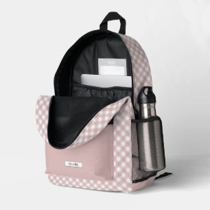 Personalised Elegant Muted Pink Plaid Pattern Printed Backpack