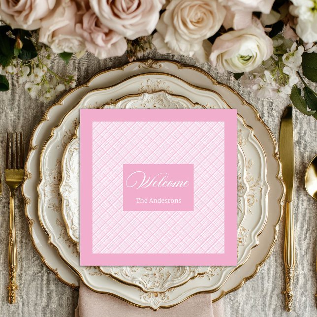 Personalised Elegant Napkins Light Pink Tartan (Personalized Elegant Napkins Light Pink Tartan)