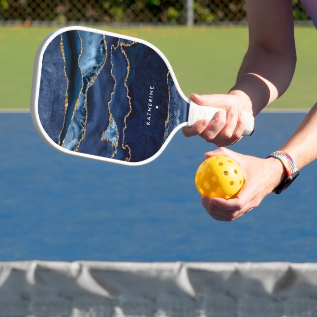 Personalised Elegant Navy Blue Agate Modern Pickleball Paddle (Insitu)