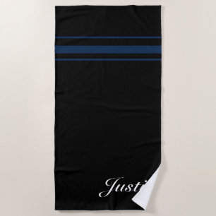 Personalised elegant navy blue beach towel