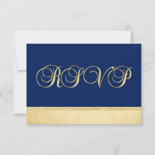 Personalised Elegant Navy Blue Gold RSVP Wedding Card