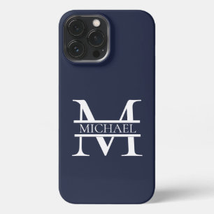 Personalised Elegant Navy Blue Monogram and Name iPhone 13 Pro Max Case