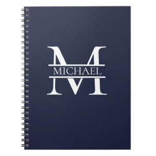 Personalised Elegant Navy Blue Monogram and Name Notebook